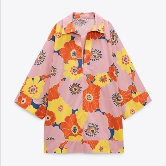 Zara Floral Printed Shirt With Hat Set S - Picture 2 of 11